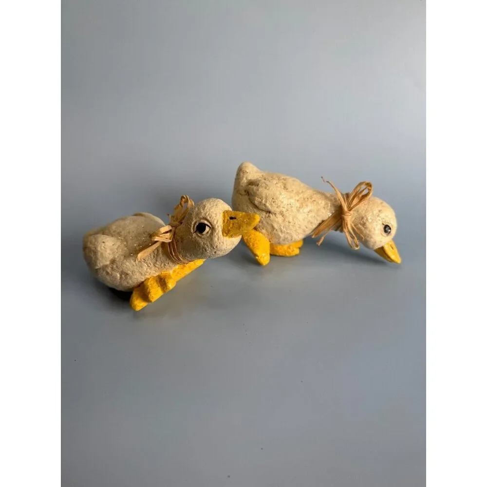 Vintage Enesco Baby Duck Figurines With Ribbons & Glitter 6" Long Easter Decor - Picture 6 of 14